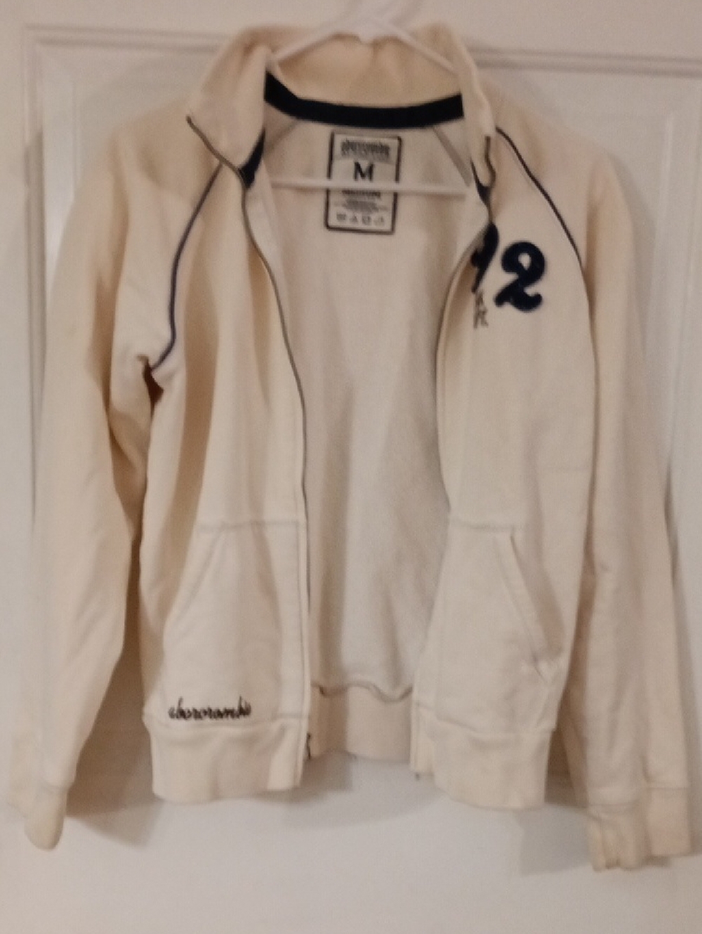 Abercrombie & Fitch Cream Zip-Up Jacket with Navy Trim
